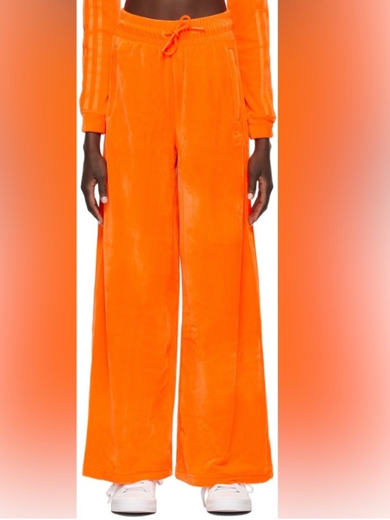 Jeremy Scott x Adidas Pants - Adidas X Jeremy Scott Orange Soft Velour Wide Leg Long Track Pants Medium